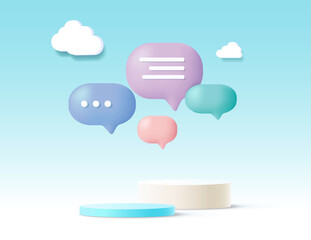 Chat bubbles or speech bubble icon website ui on white background 3d rendering illustration