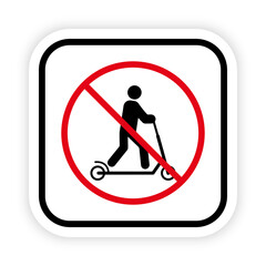 Man on Kick Scooter Ban Black Silhouette Icon. Forbidden Person on Trotinette Pictogram. Male Push Wheel Stop Symbol. Caution No Allowed Entry with Handle Transport Sign. Isolated Vector Illustration