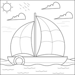 Boat on the sea suitable for children's coloring page vector illustration