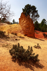 View of the red lands in the Luberon Natural Park, Roussillon France.