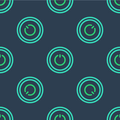 Line Power button icon isolated seamless pattern on blue background. Start sign. Vector