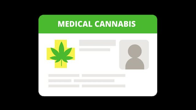 Icon animation of a green ID card for marijuana dispensary.