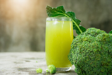 Glass of broccoli juice, broccoli Healthy drink,Green vegetable smoothie