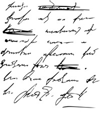 Text background. Ink on paper. Text template. Crossed out words. The manuscript