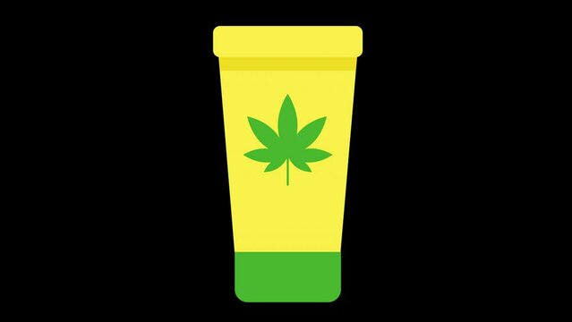 Icon animation of a yellow marijuana lotion bottle.