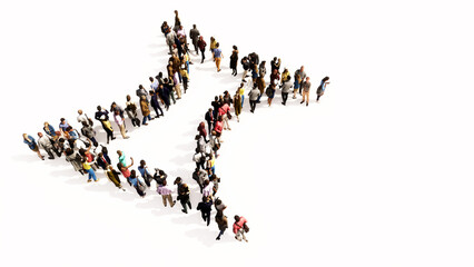 Concept or conceptual large gathering  of people forming an gemini  zodiac sign on white background. A 3d illustration symbol for  esoteric, the mystic, the power of prediction of astrology