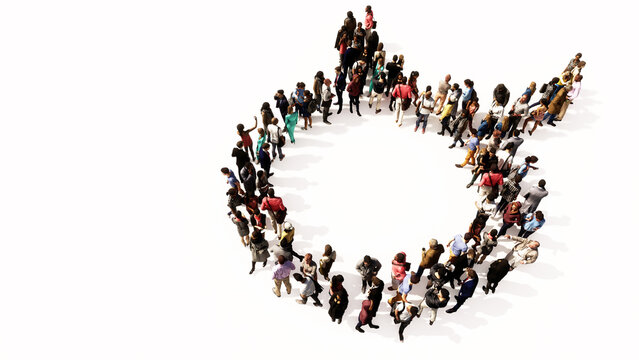 Concept or conceptual large gathering  of people forming an taurus  zodiac sign on white background. A 3d illustration symbol for  esoteric, the mystic, the power of prediction of astrology