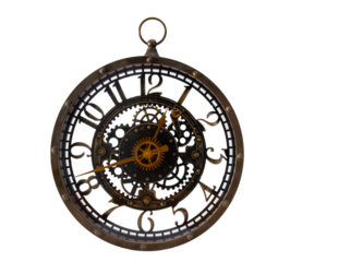 steampunk style see through  clock with cogs transparent background .