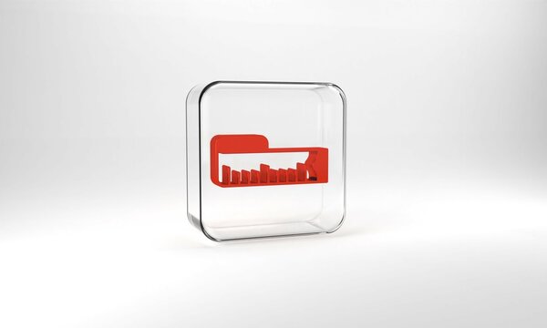 Red Tape Measure Icon Isolated On Grey Background. Measuring Tape. Glass Square Button. 3d Illustration 3D Render