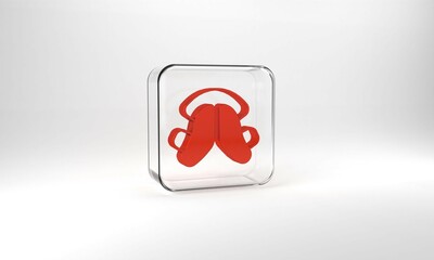 Red Dental tooth plate icon isolated on grey background. Glass square button. 3d illustration 3D render