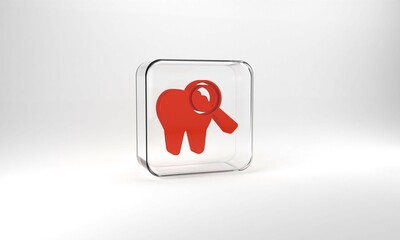 Red Broken tooth icon isolated on grey background. Dental problem icon. Dental care symbol. Glass square button. 3d illustration 3D render