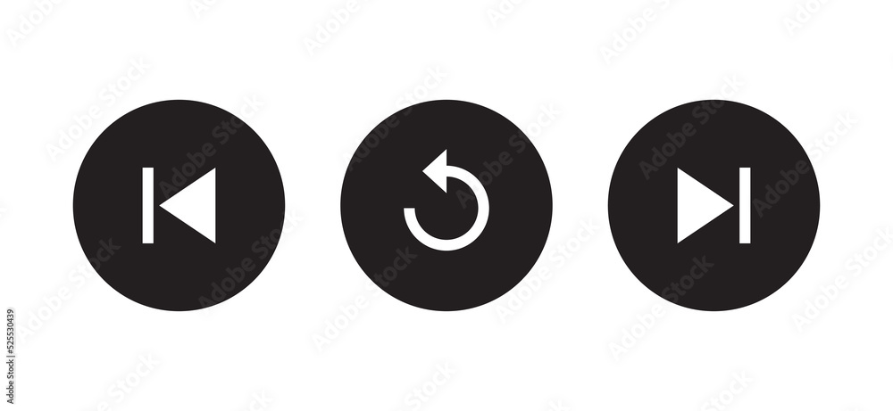Poster previous, repeat, and next icon vector of video player on circle button