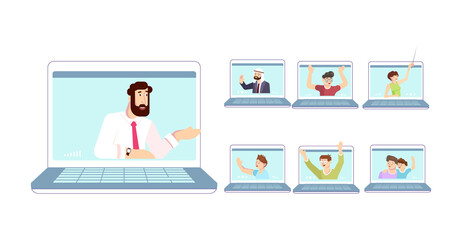 Set of people have a Conference video call, virtual meeting by laptop