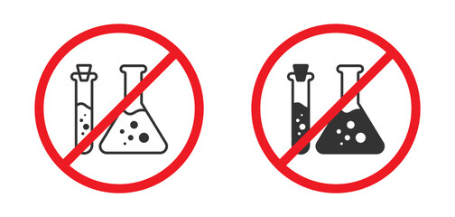 Prohibited flask symbol. No chemicals icon. No additives sign. Vector illustration.