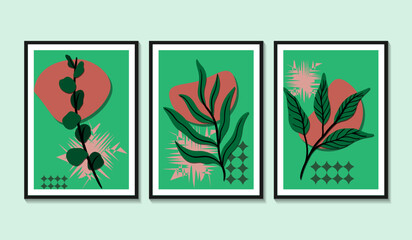 Collection of contemporary art posters botanical wall art abstract leaves