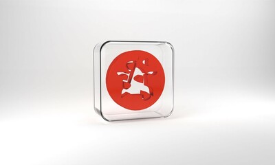 Red Kung Pao chicken icon isolated on grey background. Chinese cuisine icon. Asian food. Glass square button. 3d illustration 3D render