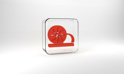 Red Xiao long bao or steamed dumplings icon isolated on grey background. Chinese food. Glass square button. 3d illustration 3D render