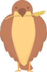 Sparrow with wheat icon cartoon vector. Tree bird. Front branch