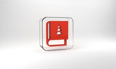 Obraz premium Red Christmas book cover or flyer template icon isolated on grey background. Merry Christmas and Happy New Year. Glass square button. 3d illustration 3D render