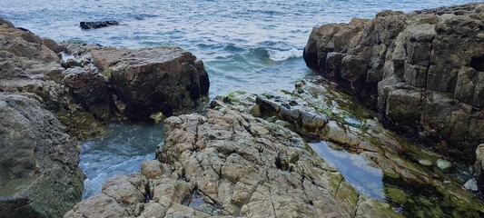 Obraz premium sea. rocky seashore. the nature of the copy. Busan. walk along the sea