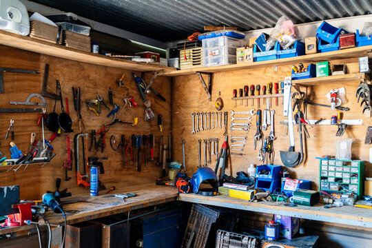 Interior of carpenter workshop with tools