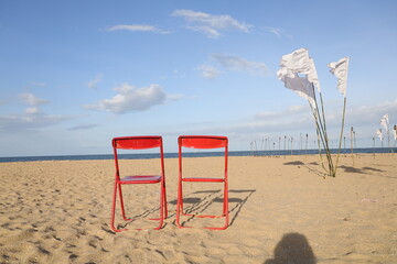 Fototapeta na wymiar beach chair on the beach
