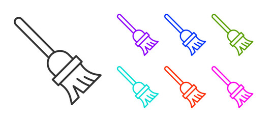 Black line Mop icon isolated on white background. Cleaning service concept. Set icons colorful. Vector