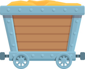 Gold treasure cart icon cartoon vector. Coin truck. Game rock