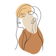 Modern women portrait line art vector illustration