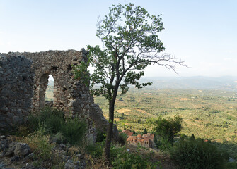 Fototapeta premium Ruins of Mystras ancient town near Sparta, UNESCO world heritage archeological sight.