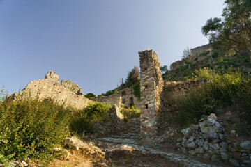 Ruins of Mystras ancient town near Sparta, UNESCO world heritage archeological sight.