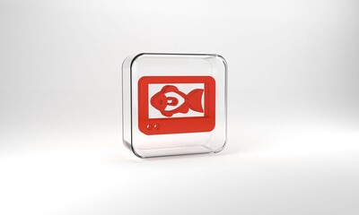 Red Fish finder echo sounder icon isolated on grey background. Electronic equipment for fishing. Glass square button. 3d illustration 3D render
