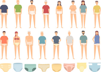 Adult diaper icons set cartoon vector. Sanitary layer. Pad mattress - obrazy, fototapety, plakaty