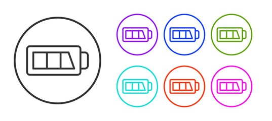 Black line Battery charge level indicator icon isolated on white background. Set icons colorful. Vector