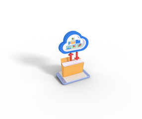3d illustration of file transfer to cloud storage