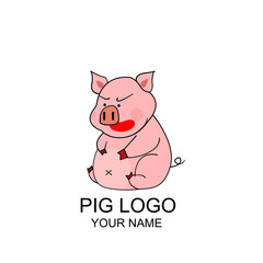 vector cute hungry pig  cartoon logo illustration