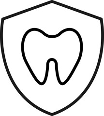 Profession and occupation concept. Modern outline sign drawn in flat style. Editable stroke. Vector monochrome isolated line icon of tooth inside of shield