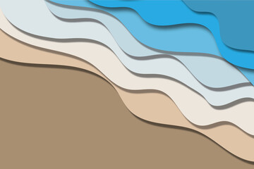 Running waves on beach sand with paper cut effect. 3d illustration