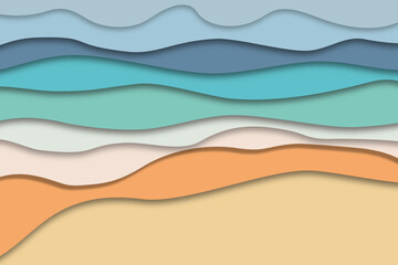 Abstract beach background with paper cut effect. 3D illustration