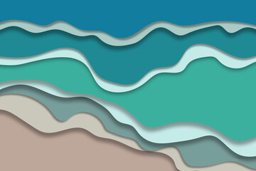 Abstract beach sea background with paper cut effect. 3d illustration