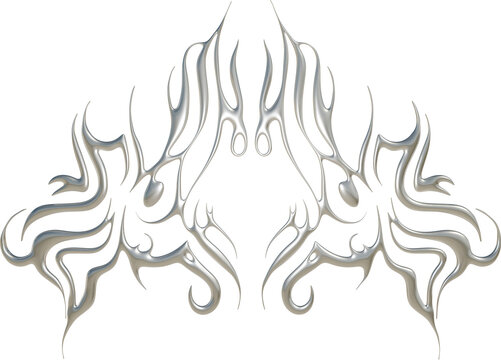 tribal 90s metallic chrome 3D goth y2k techno modern hype tattoo liquid metal