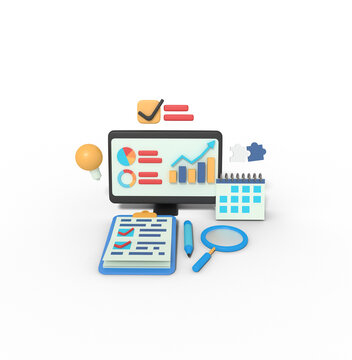 3d illustration of Business planning research statistics