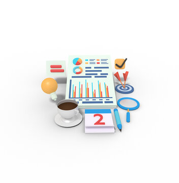 3d illustration of Business planning statistics