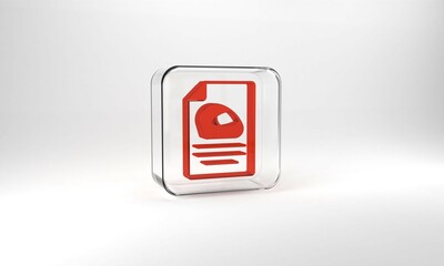 Red Racing helmet icon isolated on grey background. Extreme sport. Sport equipment. Glass square button. 3d illustration 3D render
