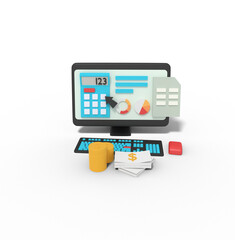 3d illustration of Calculating profit on computer calculator