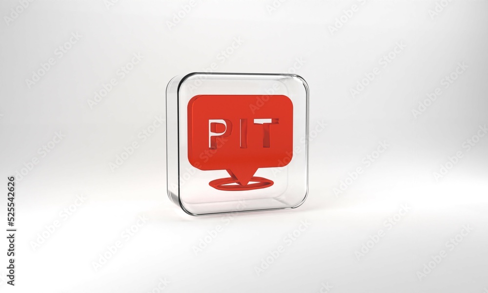 Poster red pit stop icon isolated on grey background. glass square button. 3d illustration 3d render