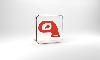 Red Car mirror icon isolated on grey background. Glass square button. 3d illustration 3D render