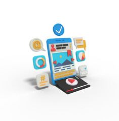 3d Illustration of Social Media App on smart phone
