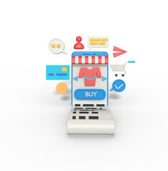 3d Illustration of online shop app on mobile
