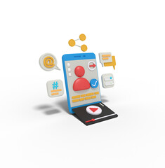 3d Illustration of profile online on smart phone